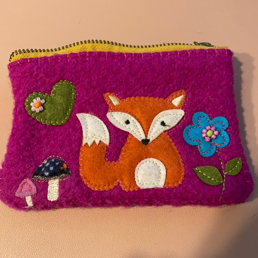 Handmade pouch cute fox patch wool felt